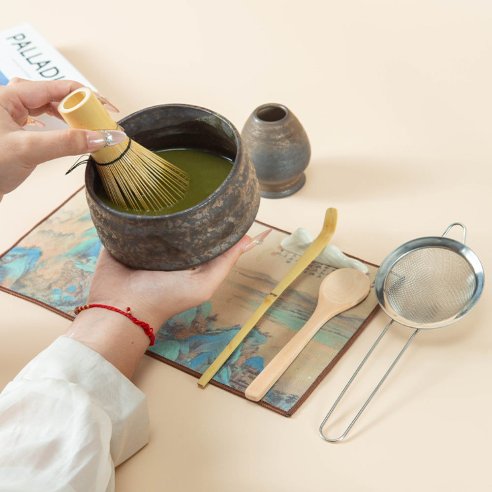 Rustic Ceramic Matcha Tea Set with Bamboo Whisk
