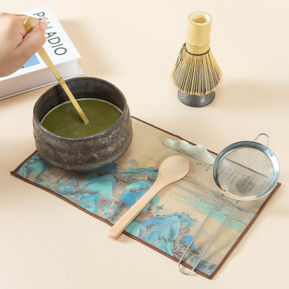 Rustic Ceramic Matcha Tea Set with Bamboo Whisk