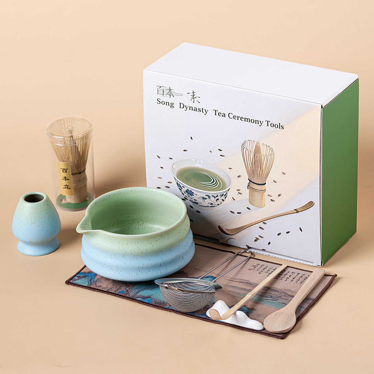 Japanese Gradient Green and Blue Ceramic Matcha Tea Set