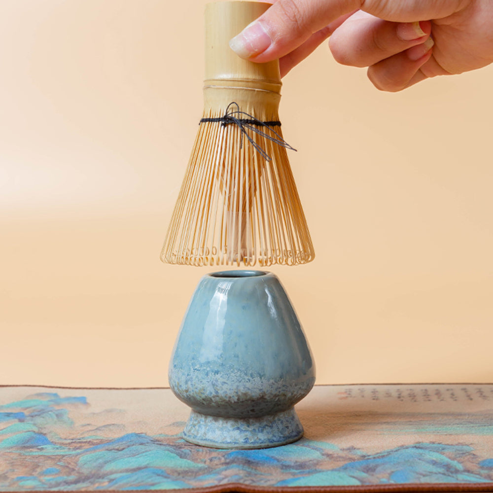 Japanese Blue Ceramic Matcha Tea Set with Bamboo Whisk