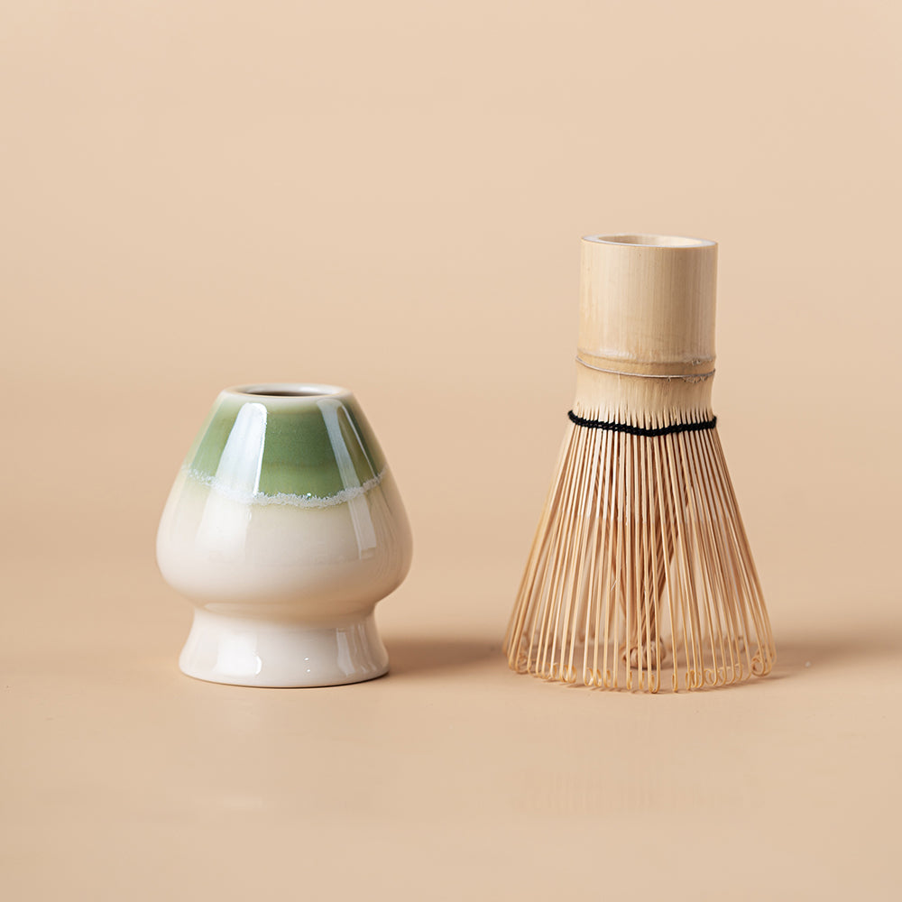 Japanese Ceramic Matcha Tea Set with Kiln-Change Green Glaze