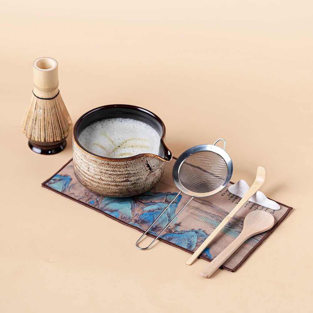Kiln-Glazed Japanese Matcha Tea Set with Bamboo Whisk