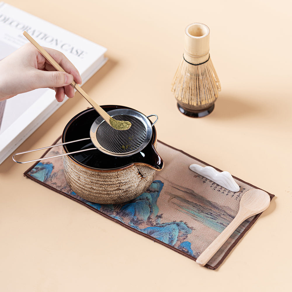 Kiln-Glazed Japanese Matcha Tea Set with Bamboo Whisk