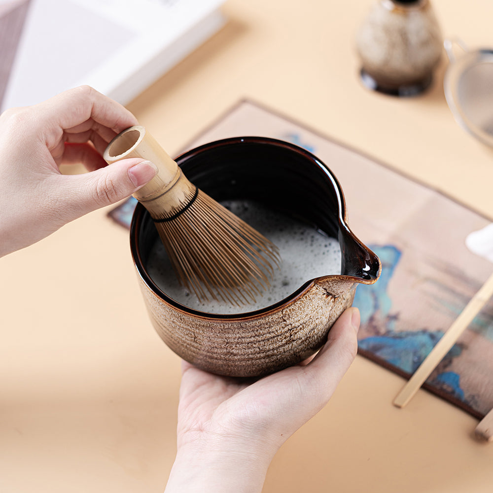 Kiln-Glazed Japanese Matcha Tea Set with Bamboo Whisk