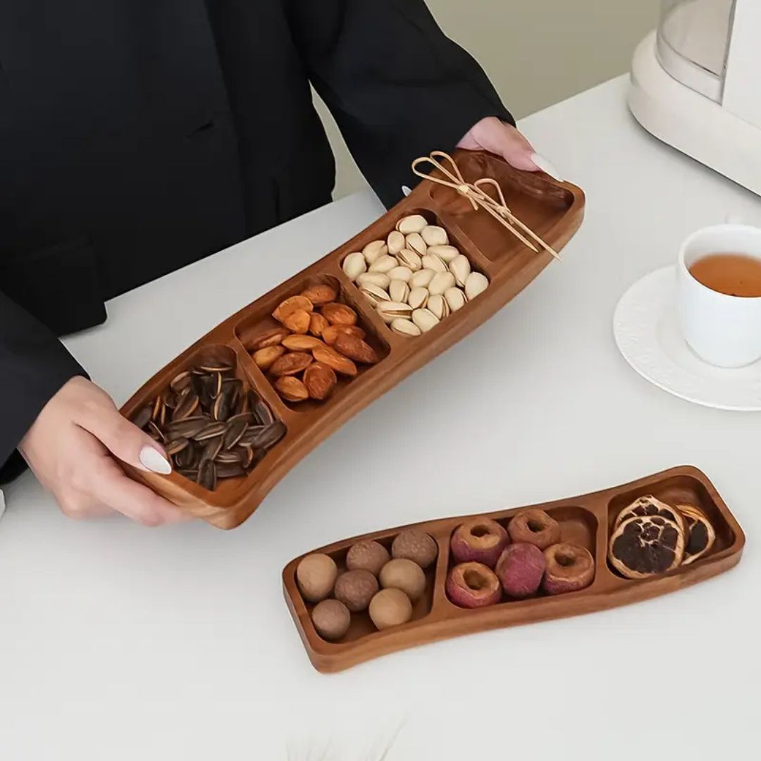 Natural Wood Appetizer Serving Tray with 3 or 4 Compartments