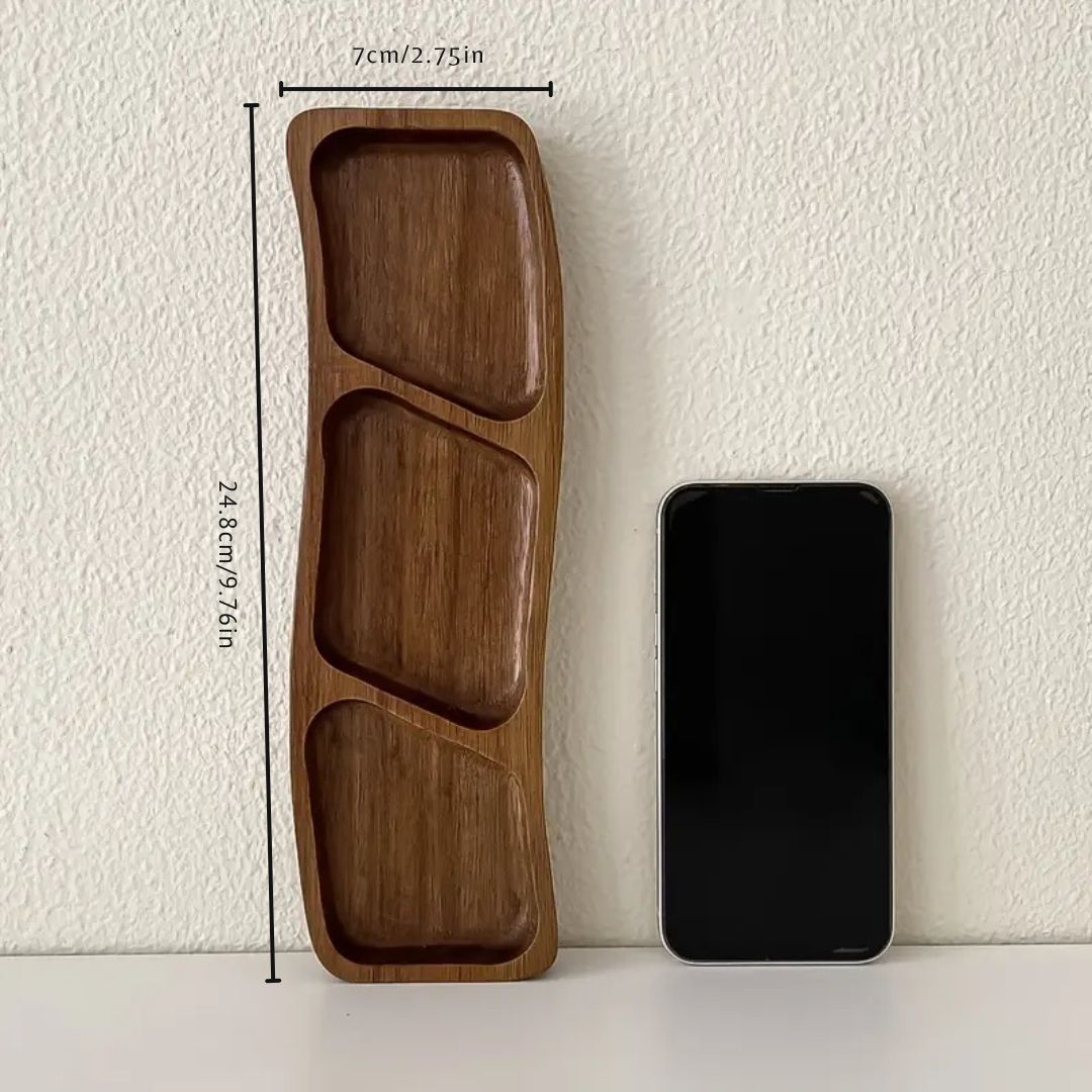 Natural Wood Appetizer Serving Tray with 3 or 4 Compartments
