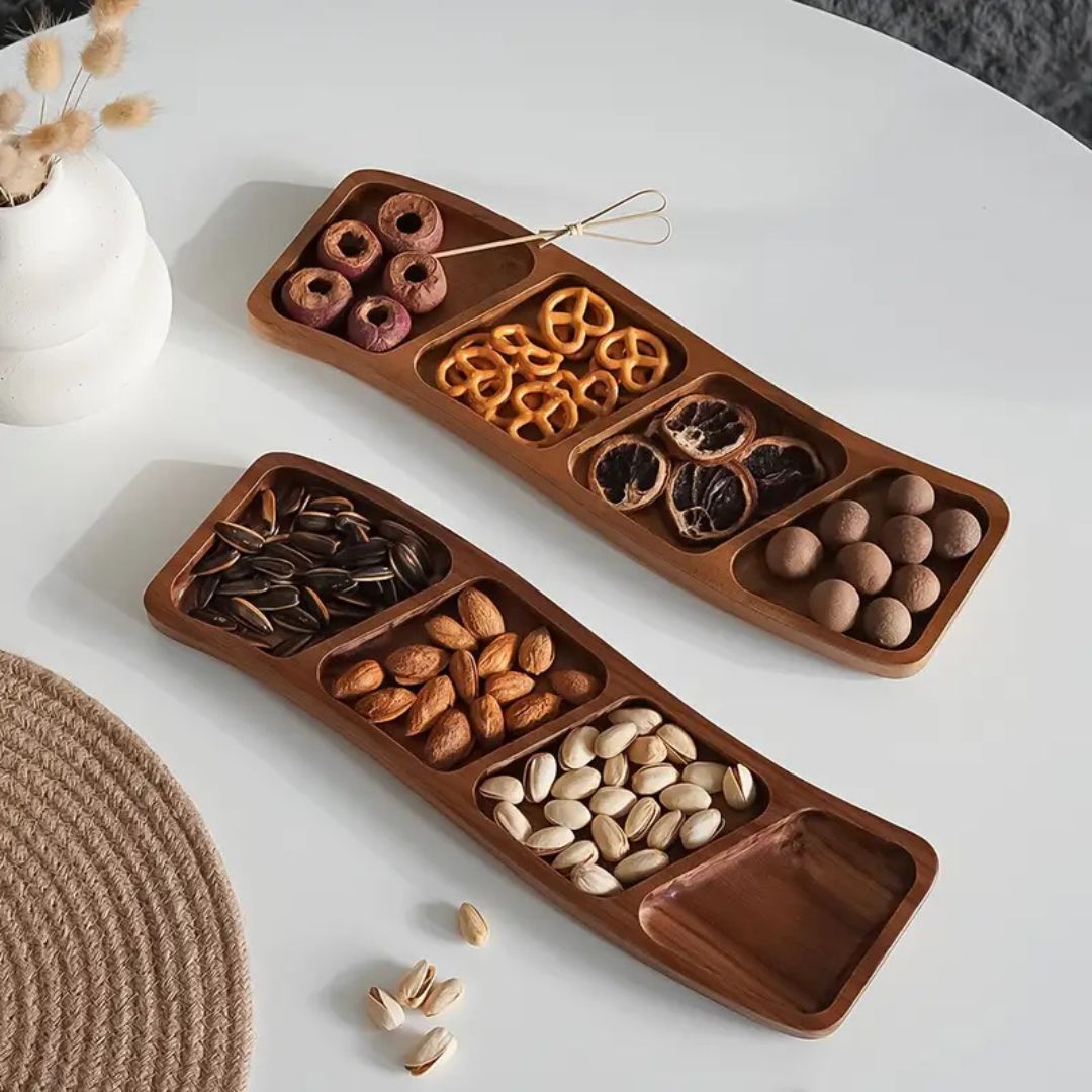 Natural Wood Appetizer Serving Tray with 3 or 4 Compartments