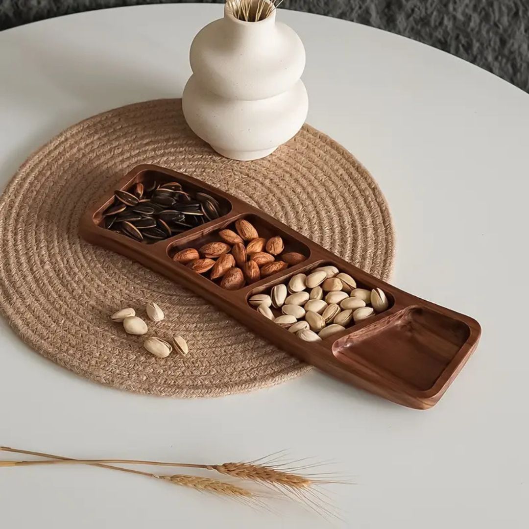 Natural Wood Appetizer Serving Tray with 3 or 4 Compartments