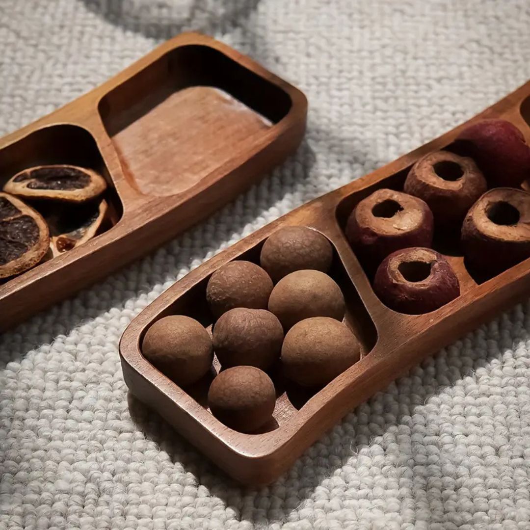 Natural Wood Appetizer Serving Tray with 3 or 4 Compartments