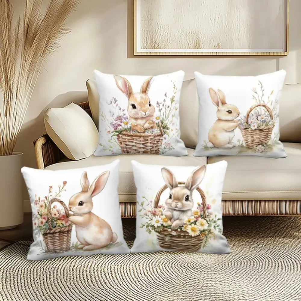 Easter Floral Bunny Cushion Covers Set of 4