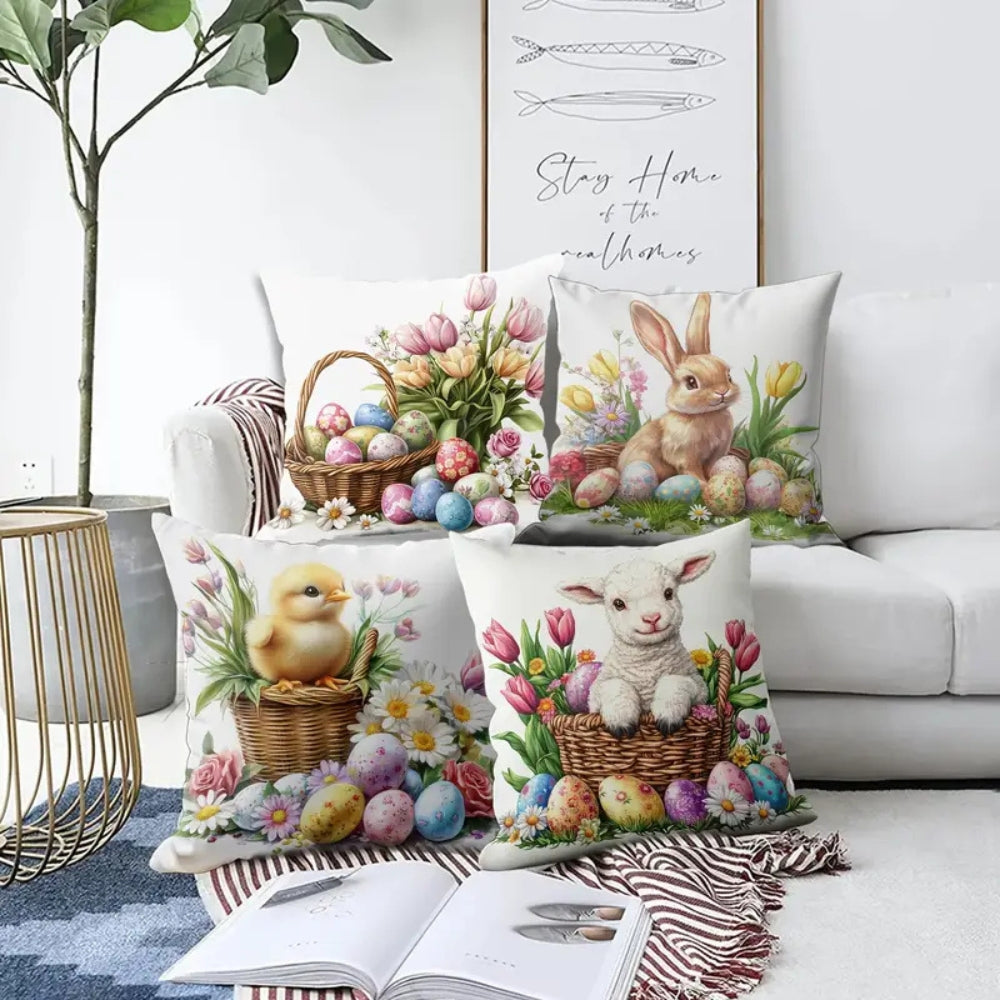Easter Floral Bunny Cushion Covers Set of 4