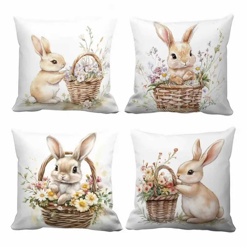 Easter Floral Bunny Cushion Covers Set of 4