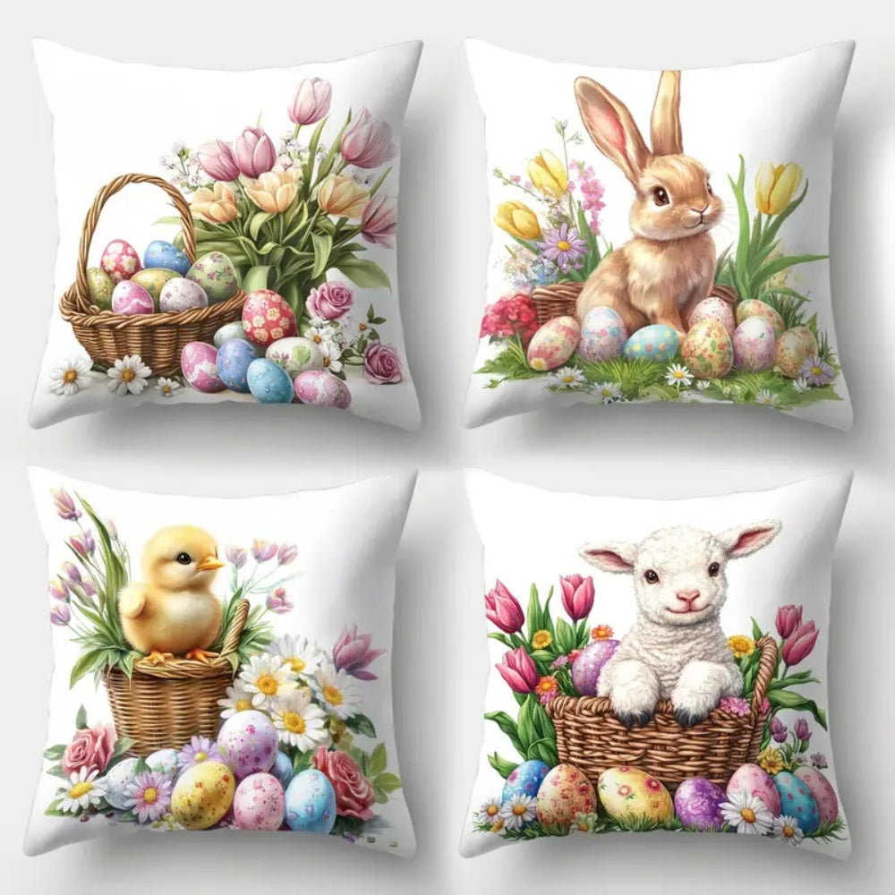 Easter Floral Bunny Cushion Covers Set of 4