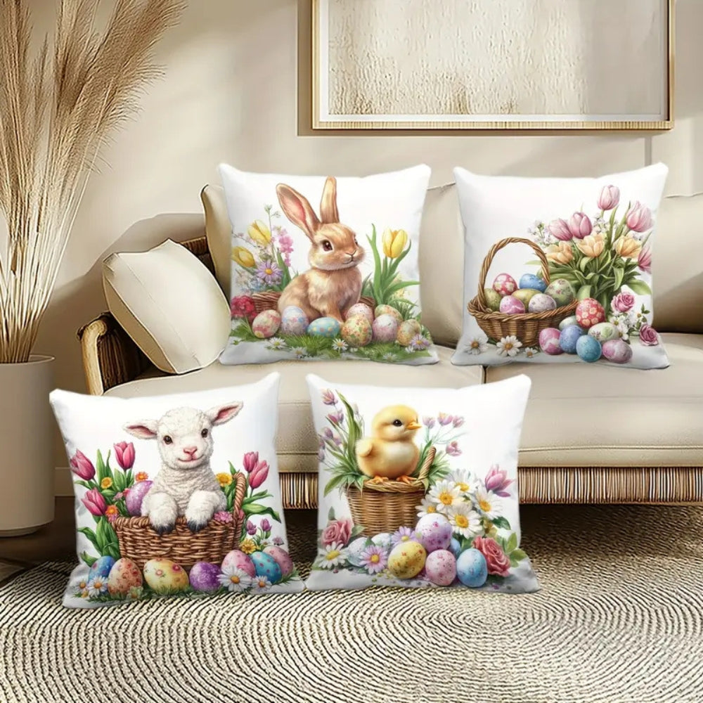 Easter Floral Bunny Cushion Covers Set of 4