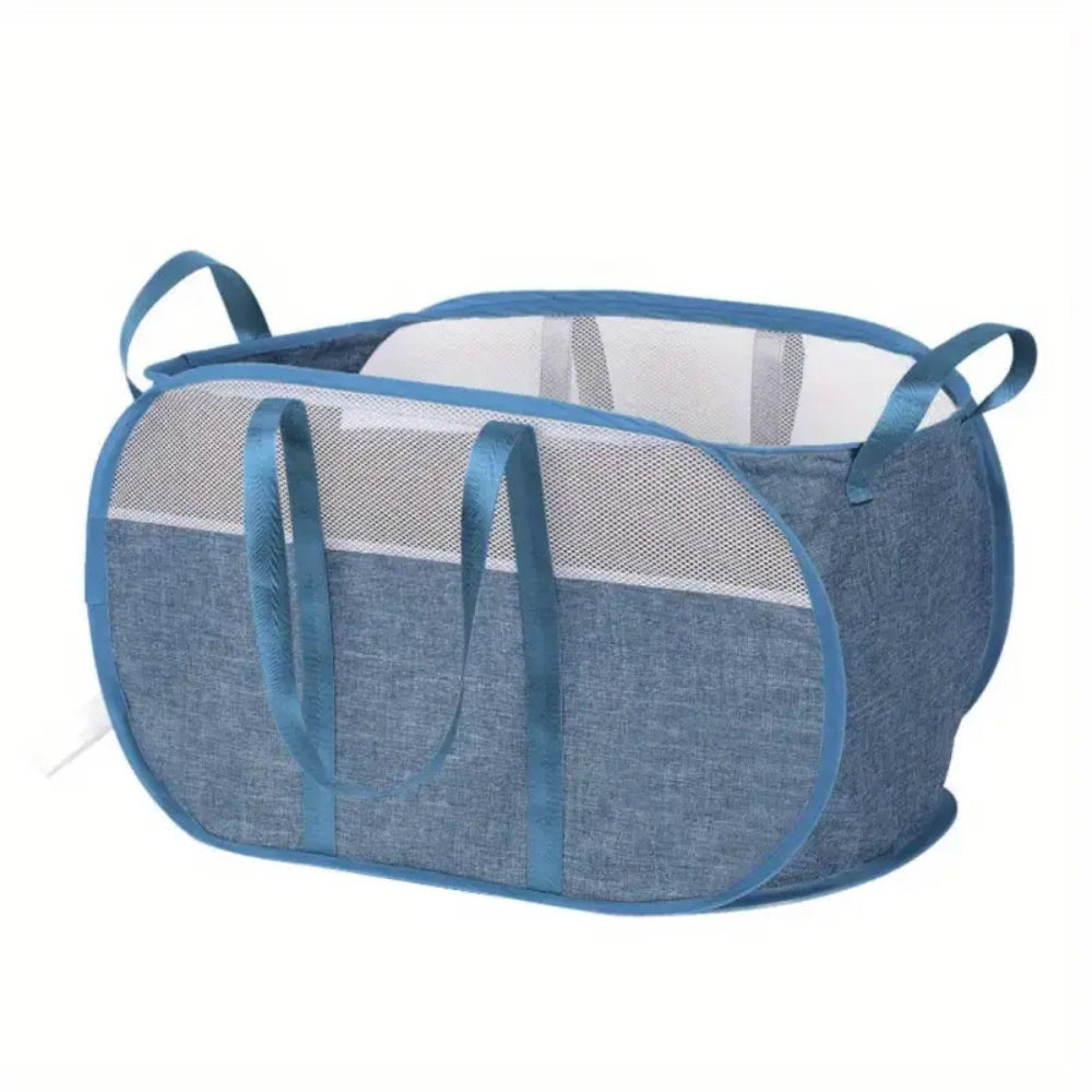 Collapsible Mesh Laundry Basket with Reinforced Handles
