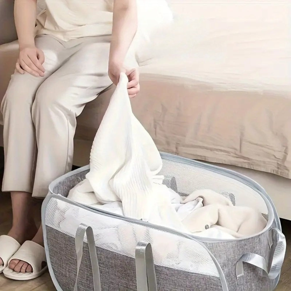 Collapsible Mesh Laundry Basket with Reinforced Handles