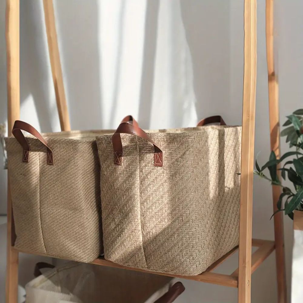 Foldable Cloth Storage Basket with Jute Weave Handles