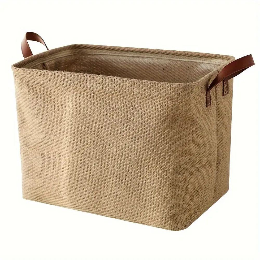 Foldable Cloth Storage Basket with Jute Weave Handles