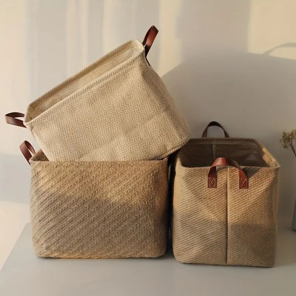 Foldable Cloth Storage Basket with Jute Weave Handles