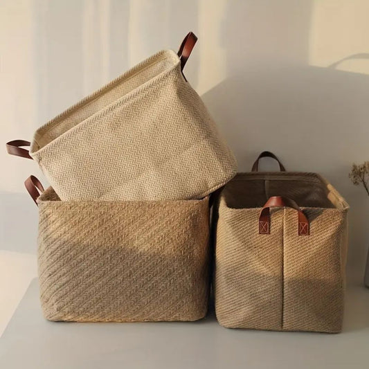 Foldable Cloth Storage Basket with Jute Weave Handles