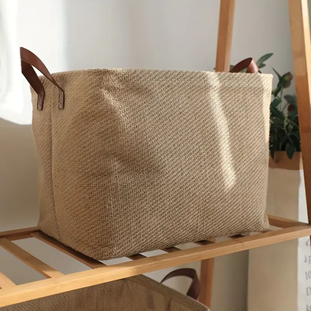 Foldable Cloth Storage Basket with Jute Weave Handles