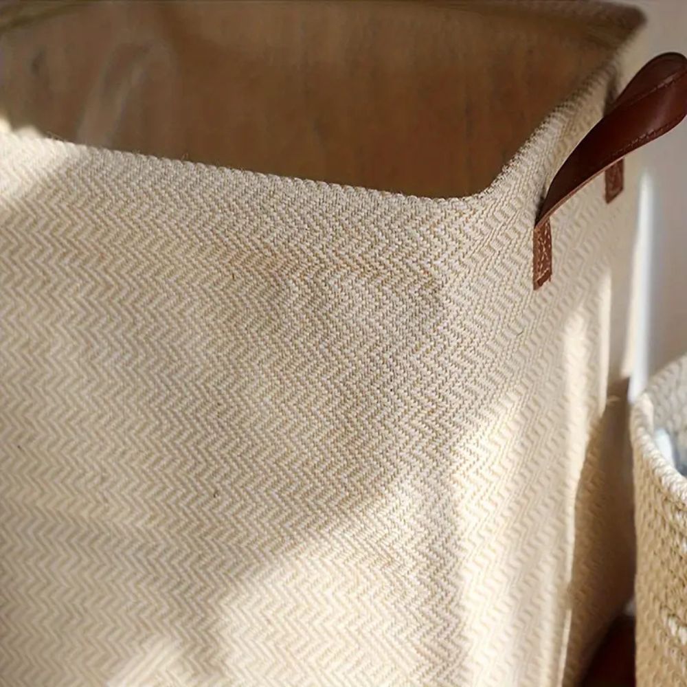 Foldable Cloth Storage Basket with Jute Weave Handles