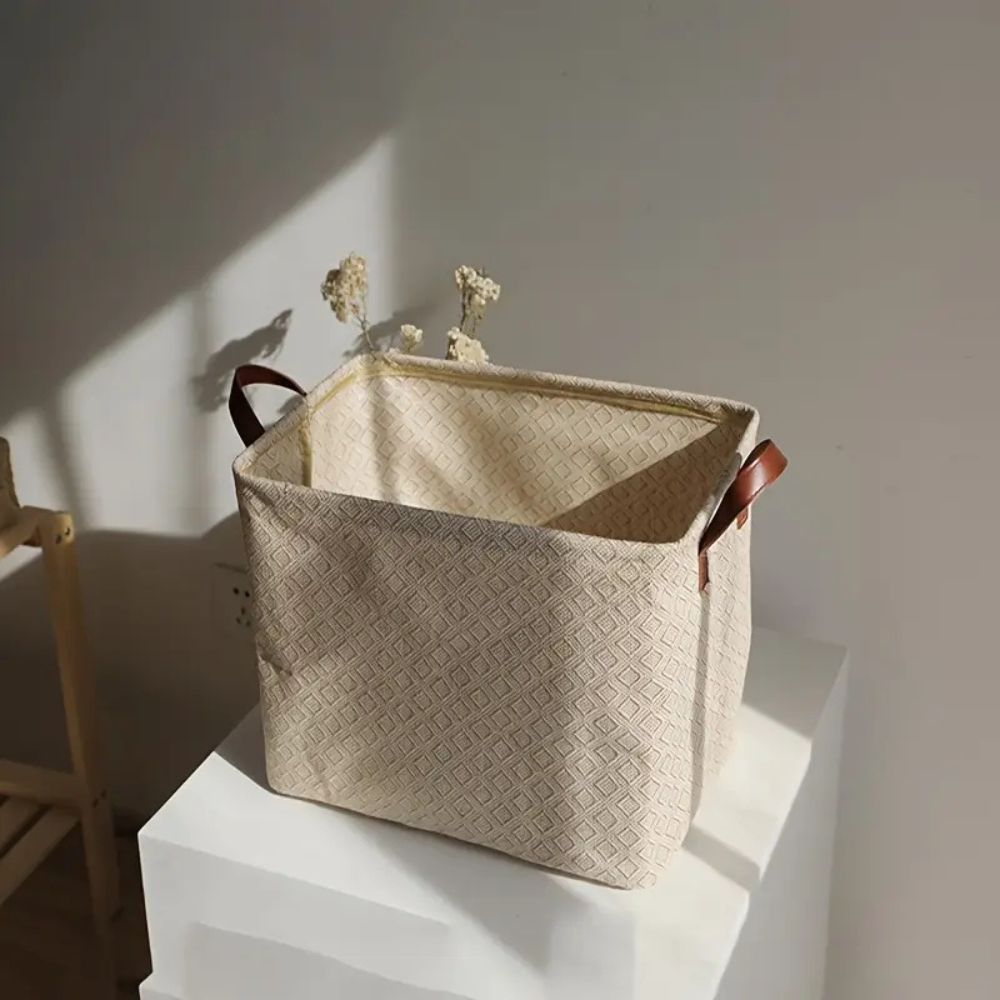 Foldable Cloth Storage Basket with Jute Weave Handles