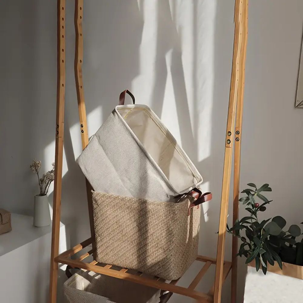 Foldable Cloth Storage Basket with Jute Weave Handles