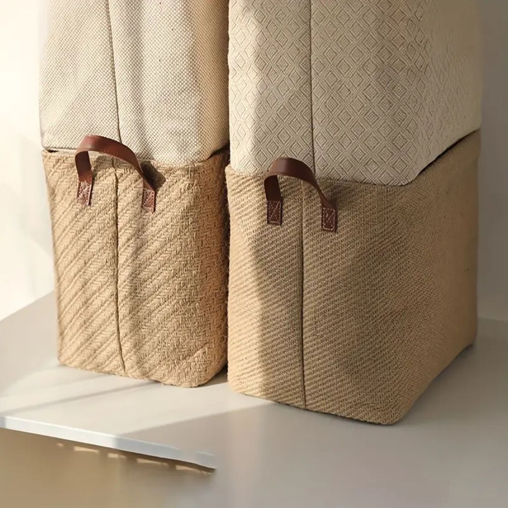 Foldable Cloth Storage Basket with Jute Weave Handles