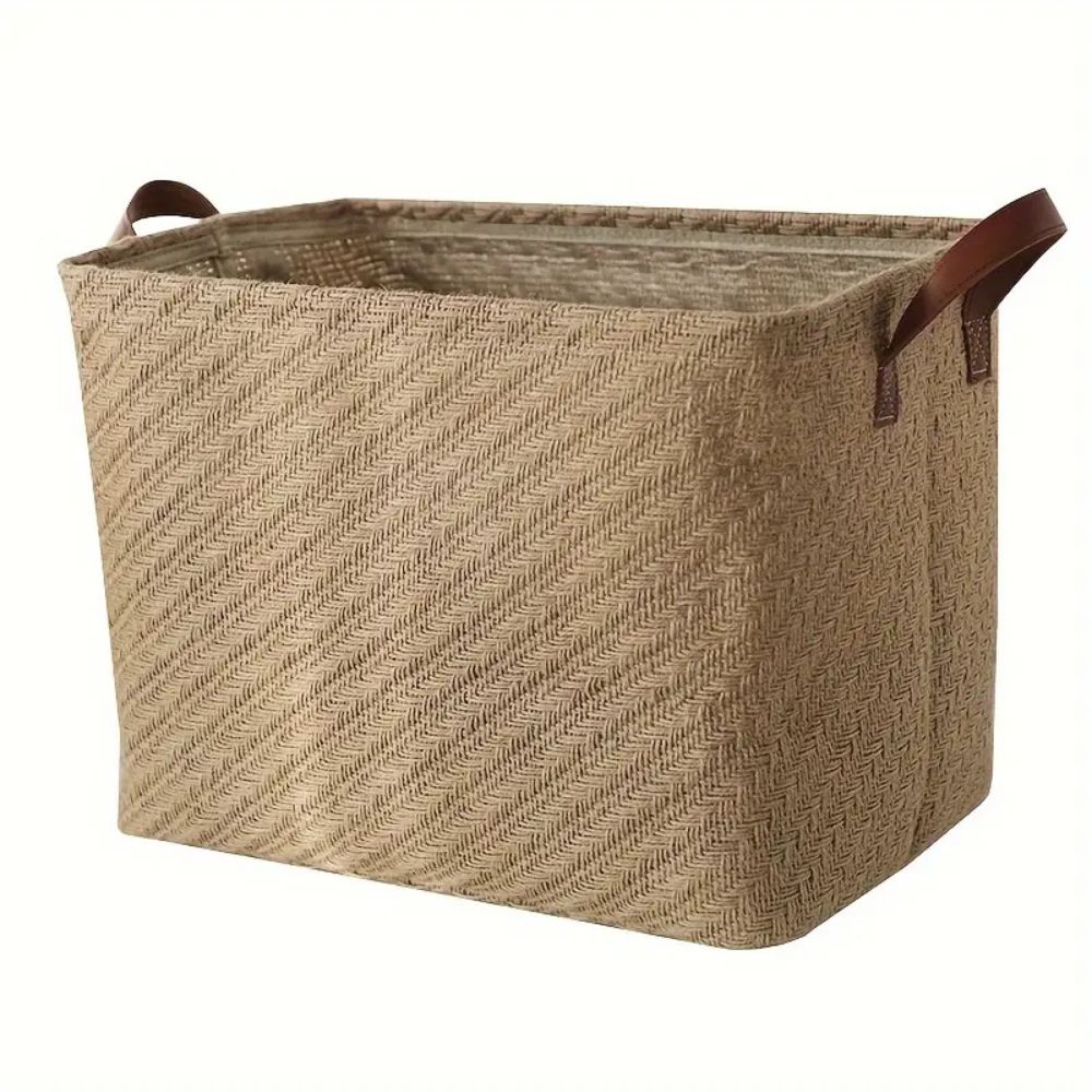 Foldable Cloth Storage Basket with Jute Weave Handles