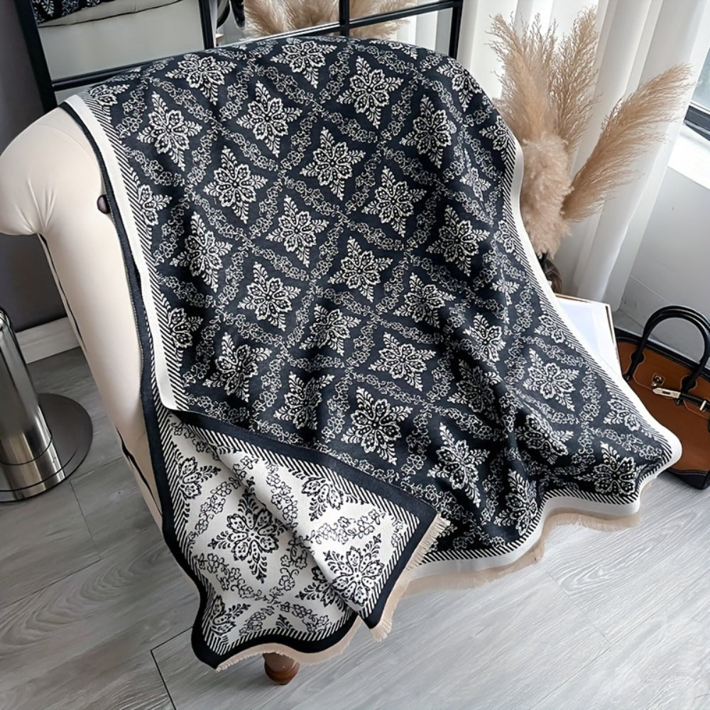 Damask Print Fleece Scarf Shawl