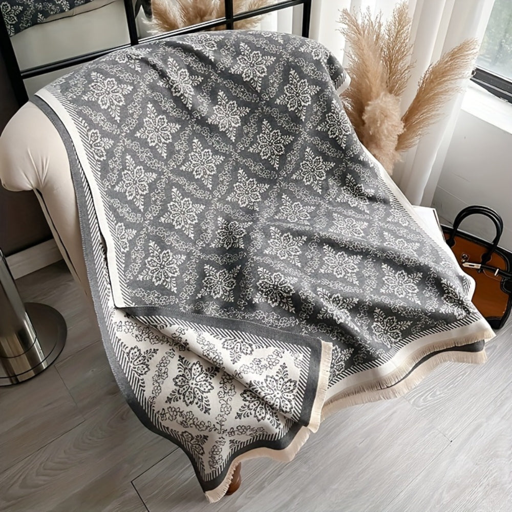 Damask Print Fleece Scarf Shawl