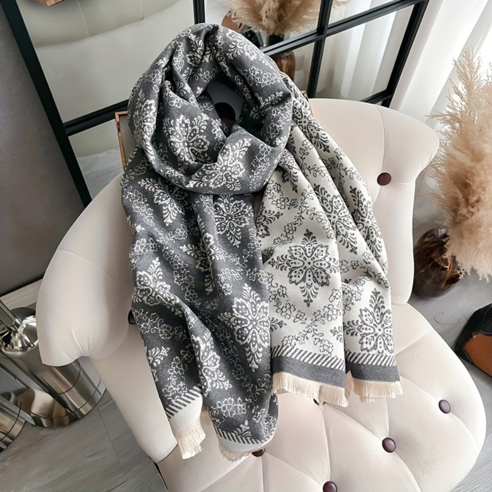 Damask Print Fleece Scarf Shawl