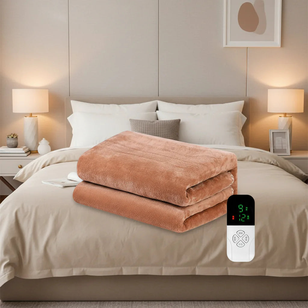 220V Heated Flannel Electric Blanket with Intelligent Switch and 9-Speed Control