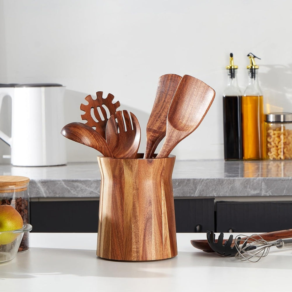 Acacia Wood Rotating Utensil Holder