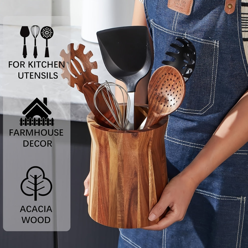 Acacia Wood Rotating Utensil Holder