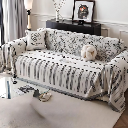 Black and White Geometric Chenille Sofa Cover Protector