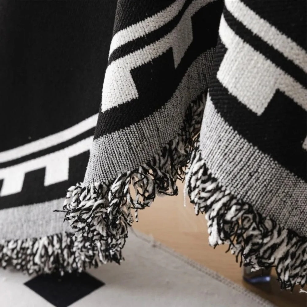 Black and White Geometric Chenille Sofa Cover Protector