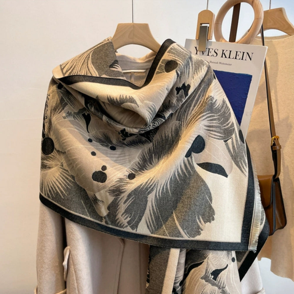 Floral Jacquard Woven Scarf with Fringed Edges