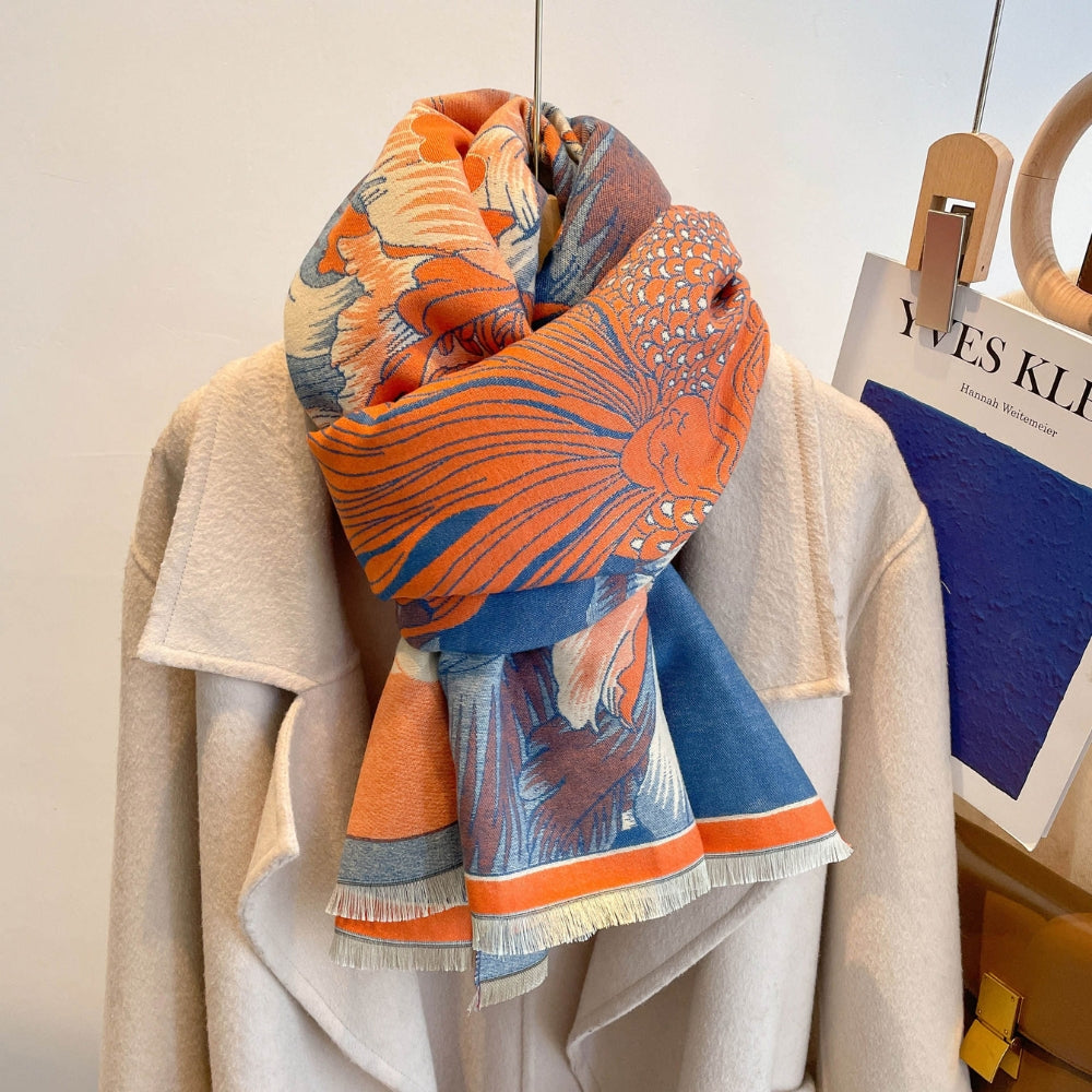 Floral Jacquard Woven Scarf with Fringed Edges