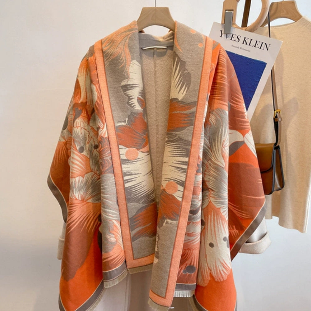 Floral Jacquard Woven Scarf with Fringed Edges
