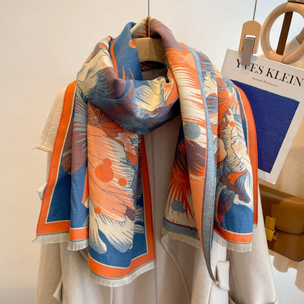 Floral Jacquard Woven Scarf with Fringed Edges
