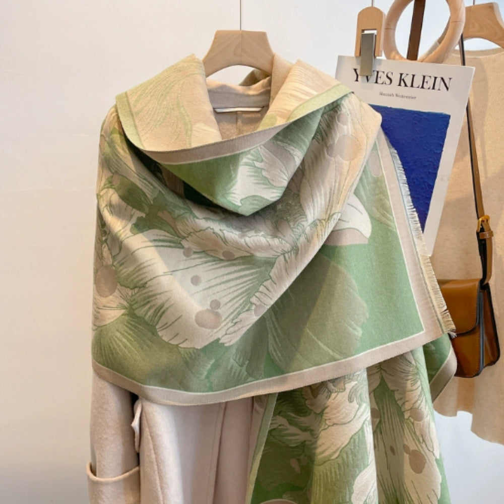 Floral Jacquard Woven Scarf with Fringed Edges