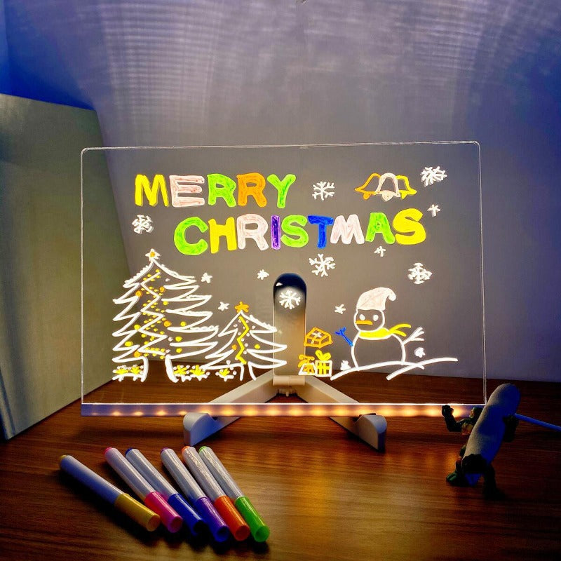 LED Dry Erase Memo Board with Adjustable Tripod and 7 Color Pens