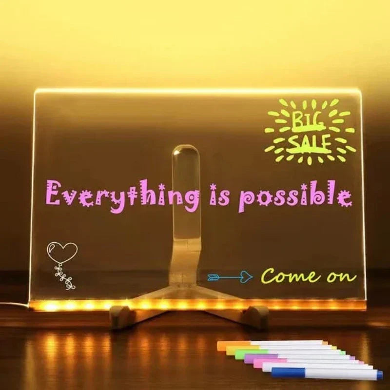 LED Dry Erase Memo Board with Adjustable Tripod and 7 Color Pens