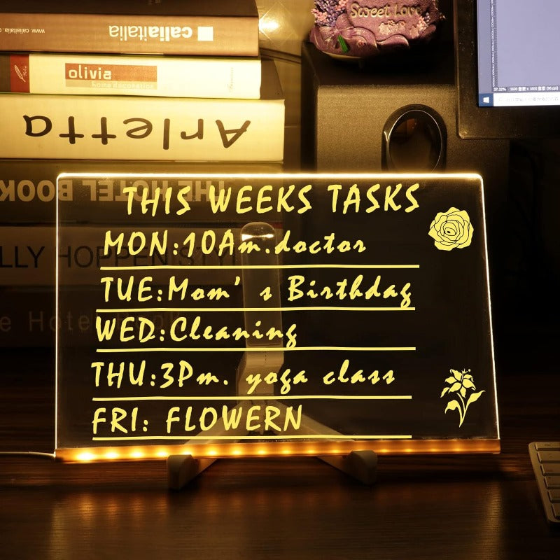 LED Dry Erase Memo Board with Adjustable Tripod and 7 Color Pens