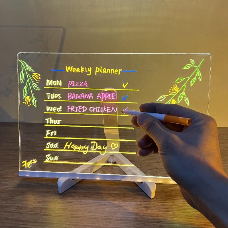 LED Dry Erase Memo Board with Adjustable Tripod and 7 Color Pens