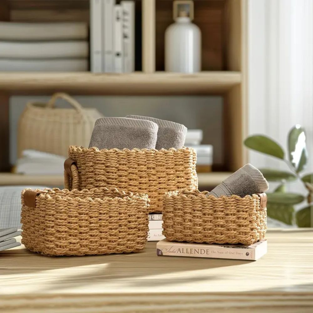 Handwoven Rattan Storage Basket Set
