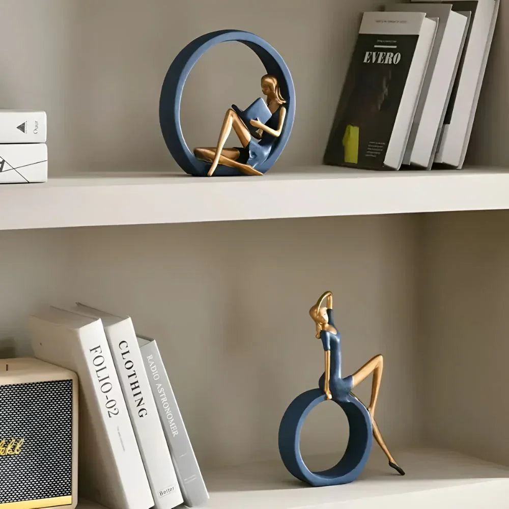 Abstract Resin Women Sculptures in Circle Shape for Modern Home Decor