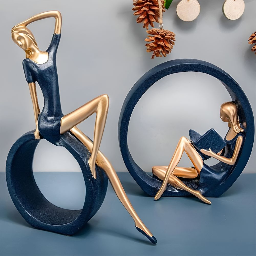 Abstract Resin Women Sculptures in Circle Shape for Modern Home Decor